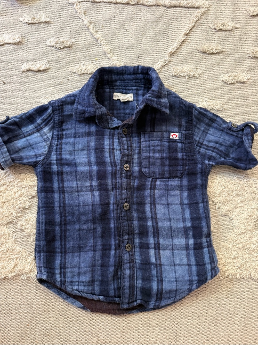 Appaman Navy and Light Blue Plaid Button-Down Shirt